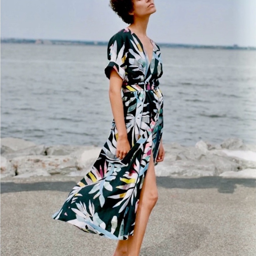 Mara Hoffman Tropical Print Linen Wrap Dress